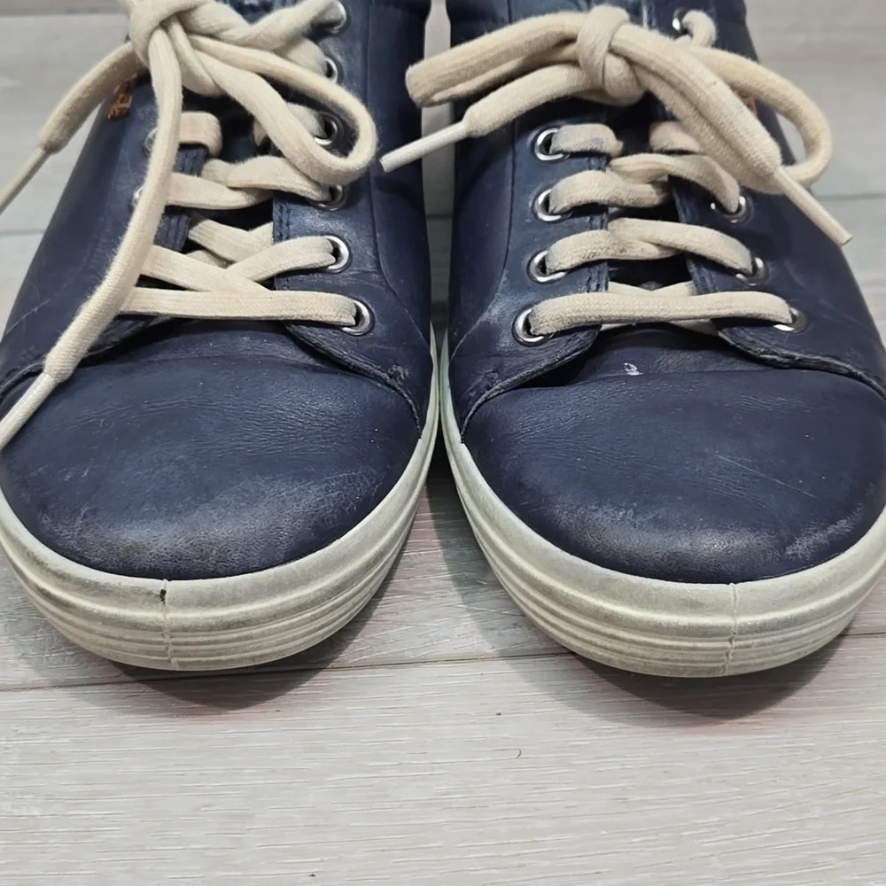 Ecco Women Sofft 7  Blue Leather Sneakers Comfort Shoes Sz 40/9 Slip On